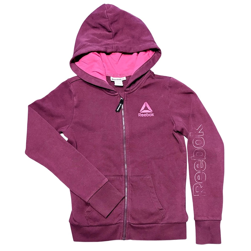 Reebok Kids Purple Pink Zip Up‎ Hoodie Sweatshirt Size 10 12 Athletic Gym School